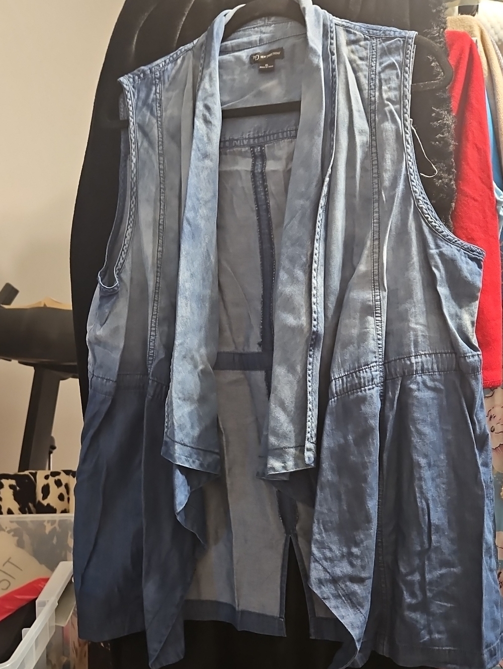new directions light blue denim sleeveless draped vest